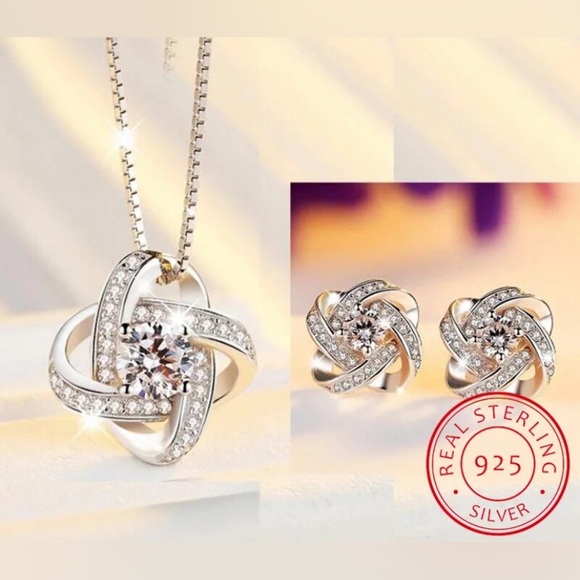 🍀New Stamped S925 Round Cubic Zirconia chain, Earrings & Ring(adjustable) - Picture 2 of 10